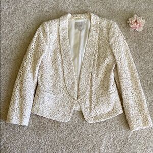 LOFT lace Cream Blazer with Structured Shoulders and Tailored Fit, 4P